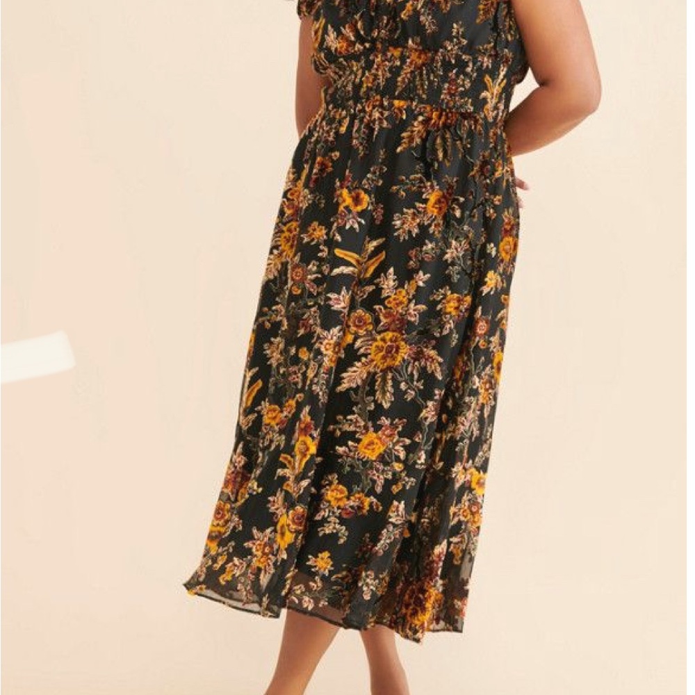 Hutch Floral Midi Dress - Black and Yellow Floral velvet burnout mid dress